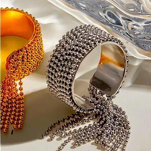 Stainless Steel Tassel Ring Beaded Adjustable Fringe Cascading - Picture 6 of 13